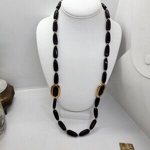 NOS NWT Vintage Napier Black And Gold Tone‎ Beaded Necklace